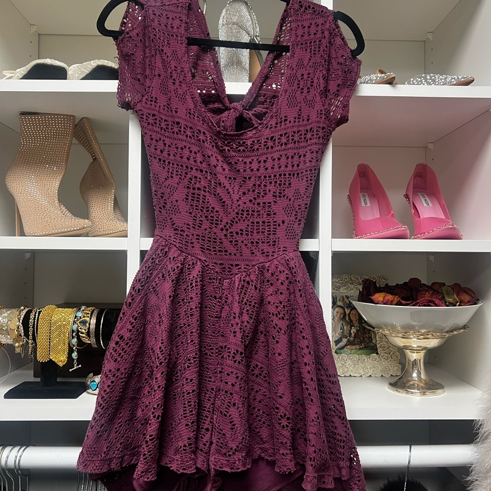 Free People Beach Crochet Romper Dress with Tie Back